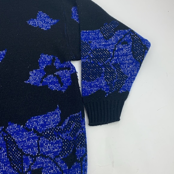 Vintage Ja Lynn Metallic Blue & Black Sweater Crew neck with Sparkle Large - Picture 5 of 13